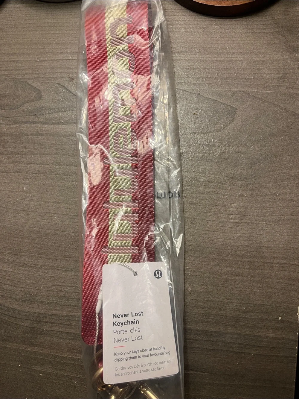 Never Lost Keychain Lanyard - Red with Gold Logo